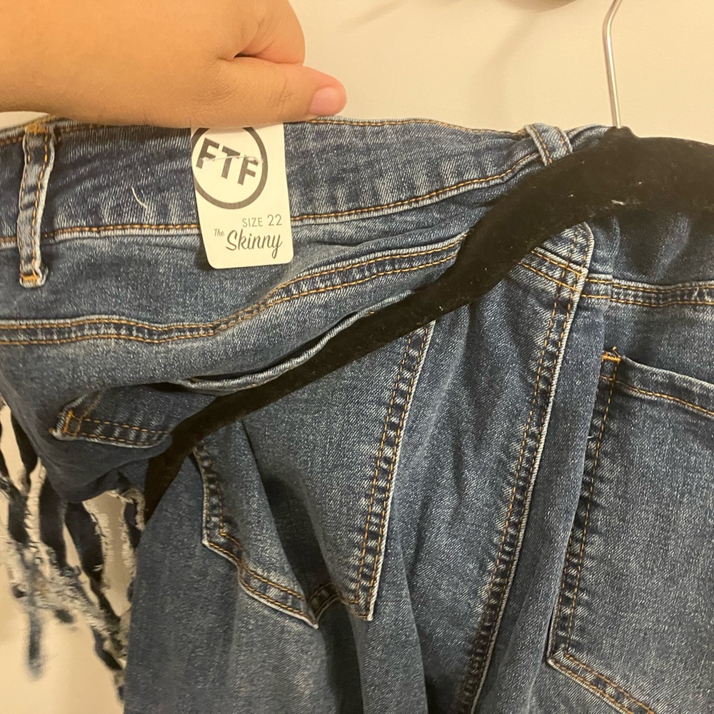 Blue Boyfriend Jeans with Distressed Chain Detail - Picture 2 of 7